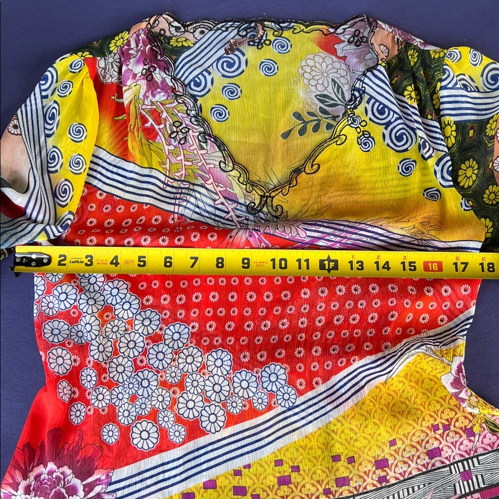 Mushka by Sienna Rose Tunic Top - Tag Size L Vibrant Asian & Floral Chiffon - Picture 7 of 9